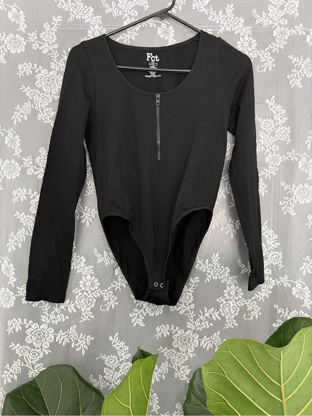 Fct Black Long-Sleeve Zip Front Bodysuit